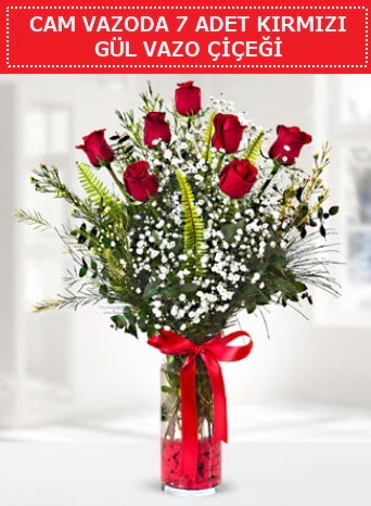 Cam vazoda 7 adet kırmızı gül çiçeği  Ordu çiçek yolla , çiçek gönder , çiçekçi  